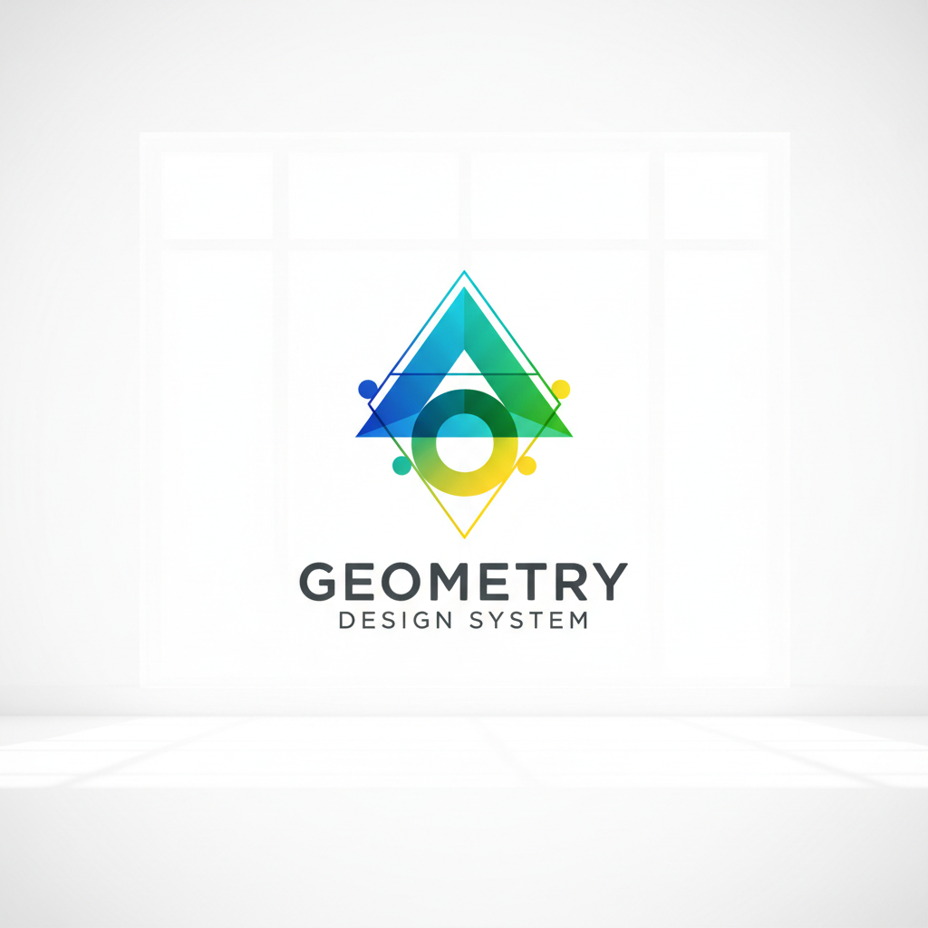 Design system component library on bright white background with organized UI elements, typography scales, and color swatches in well-lit studio