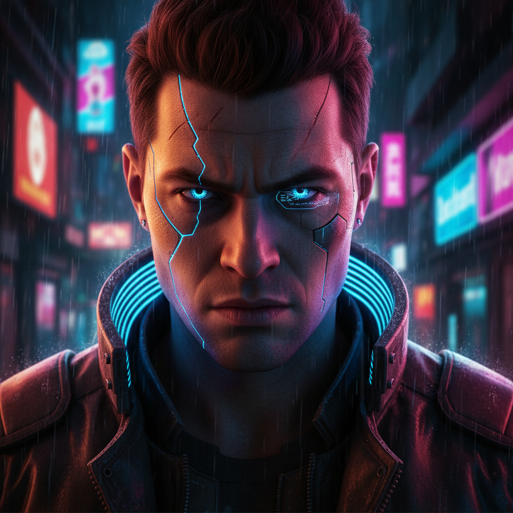 Digital character NFT with dark atmospheric background, deep moody shadows and dim neon outline lighting