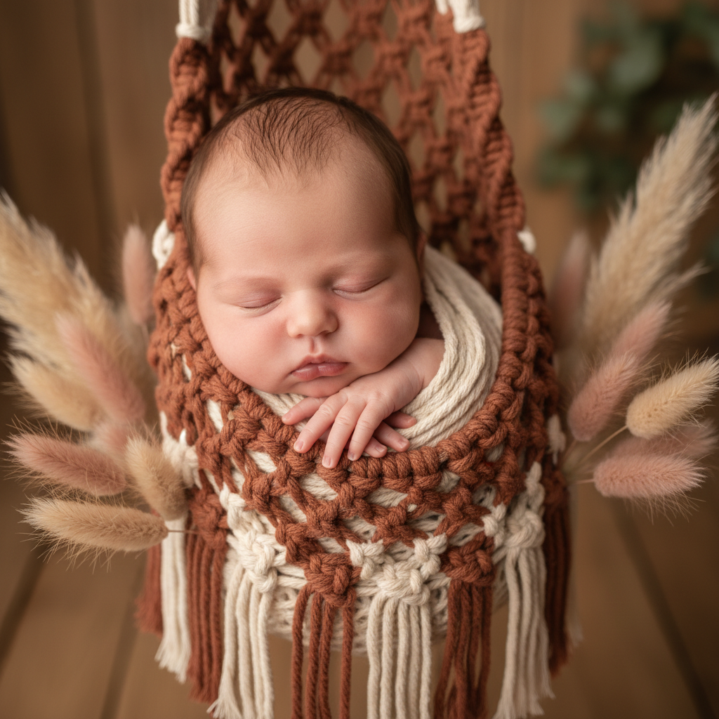 Boho baby shower with natural earthy tones, macrame and dried flowers