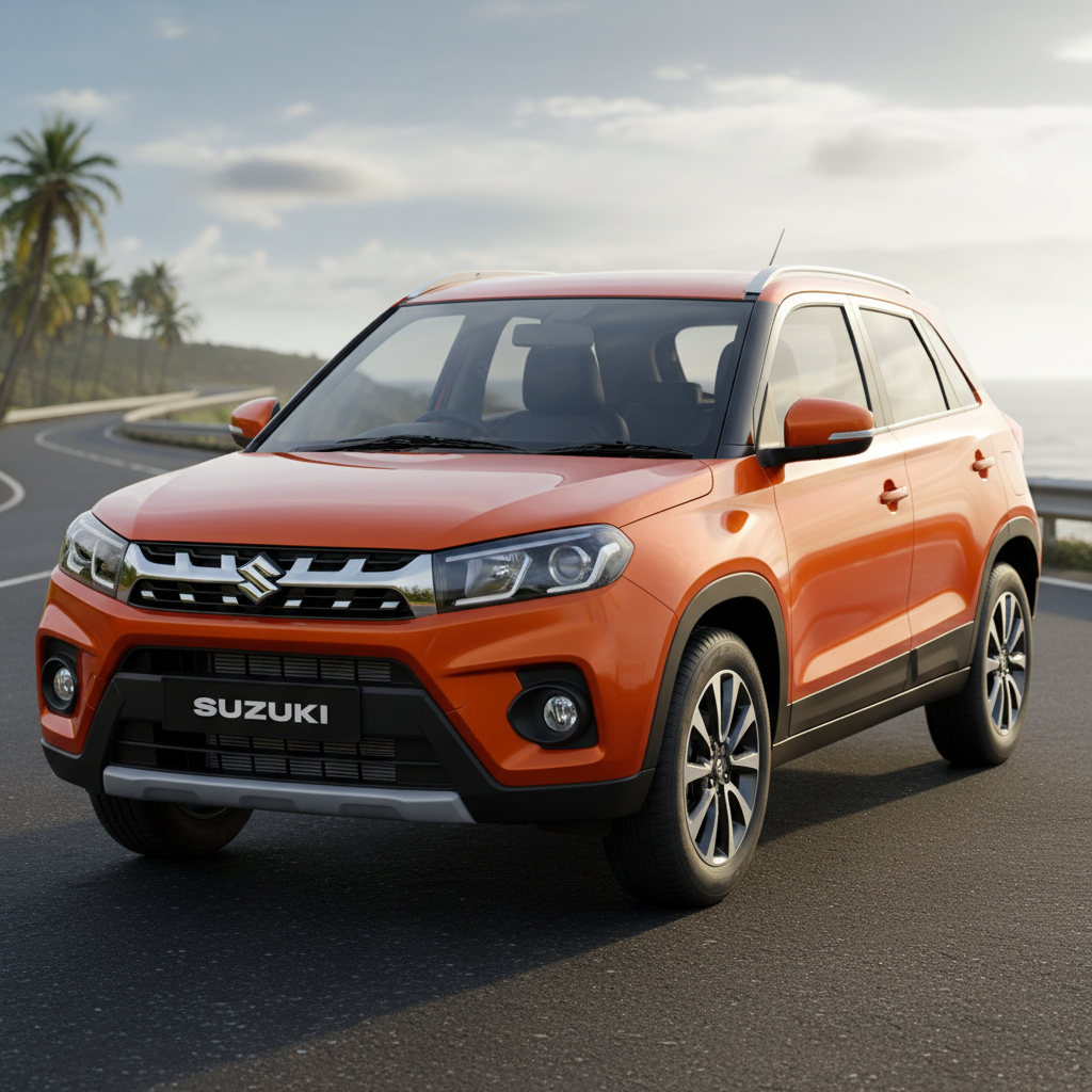 Suzuki compact car parked on a sunny road in Aruba