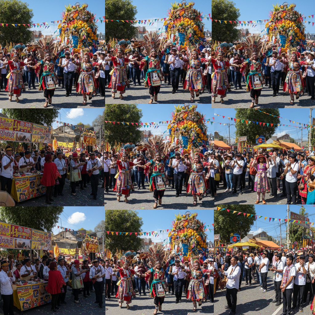 Colorful traditional cultural festival with dancers in vibrant costumes
