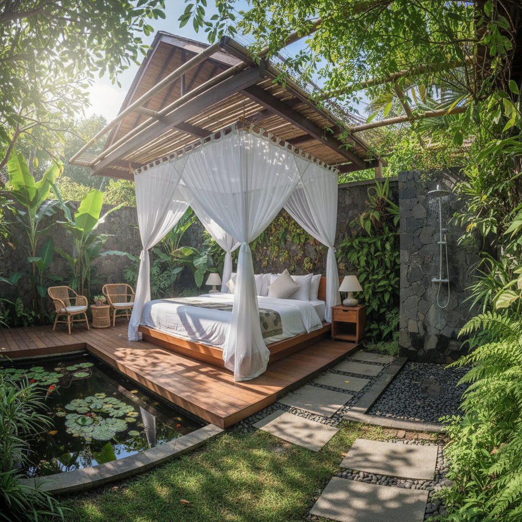 Spacious three-bedroom garden villa with private outdoor terrace and lush tropical garden in Kigamboni