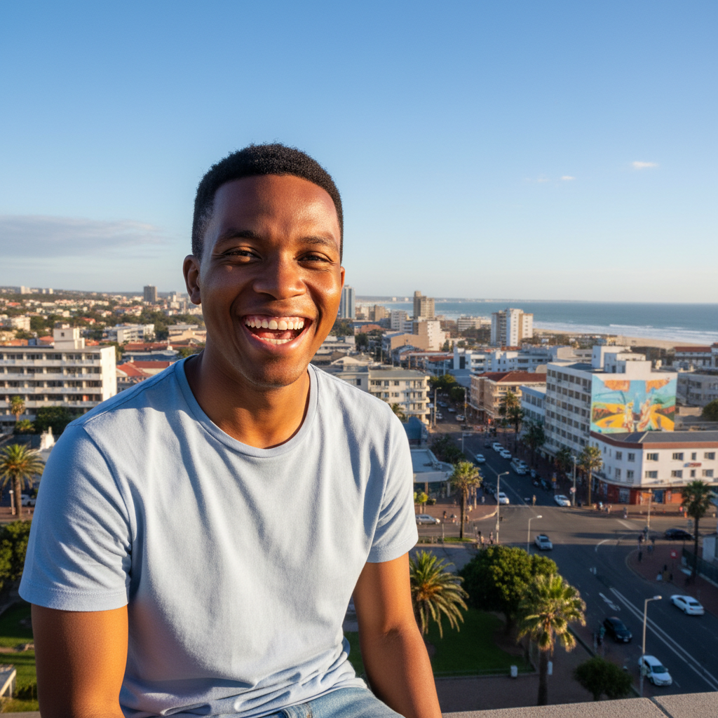 Young South African man smiling in casual clothing