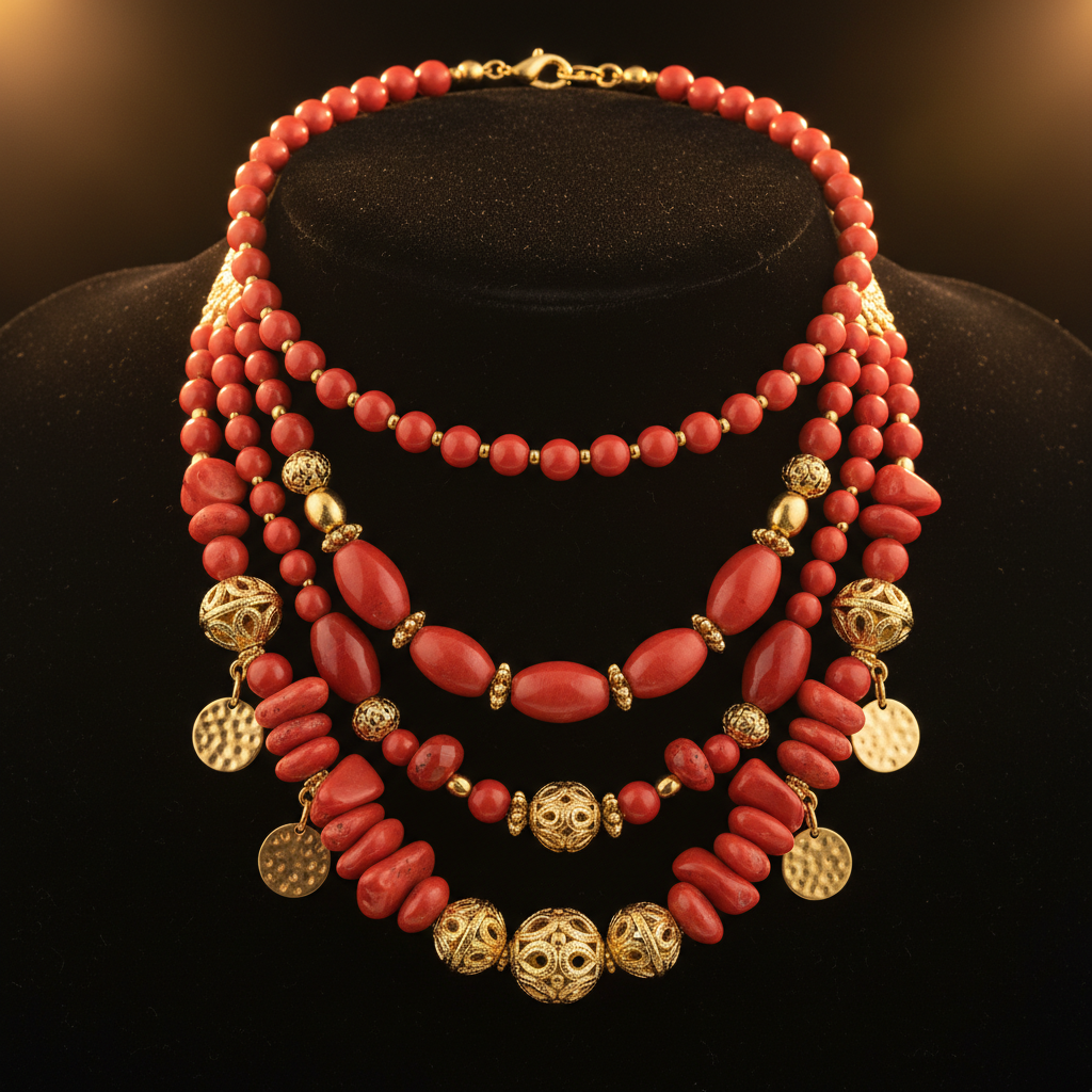 Fine gold jewelry pieces on black velvet in deep shadow with single spotlight