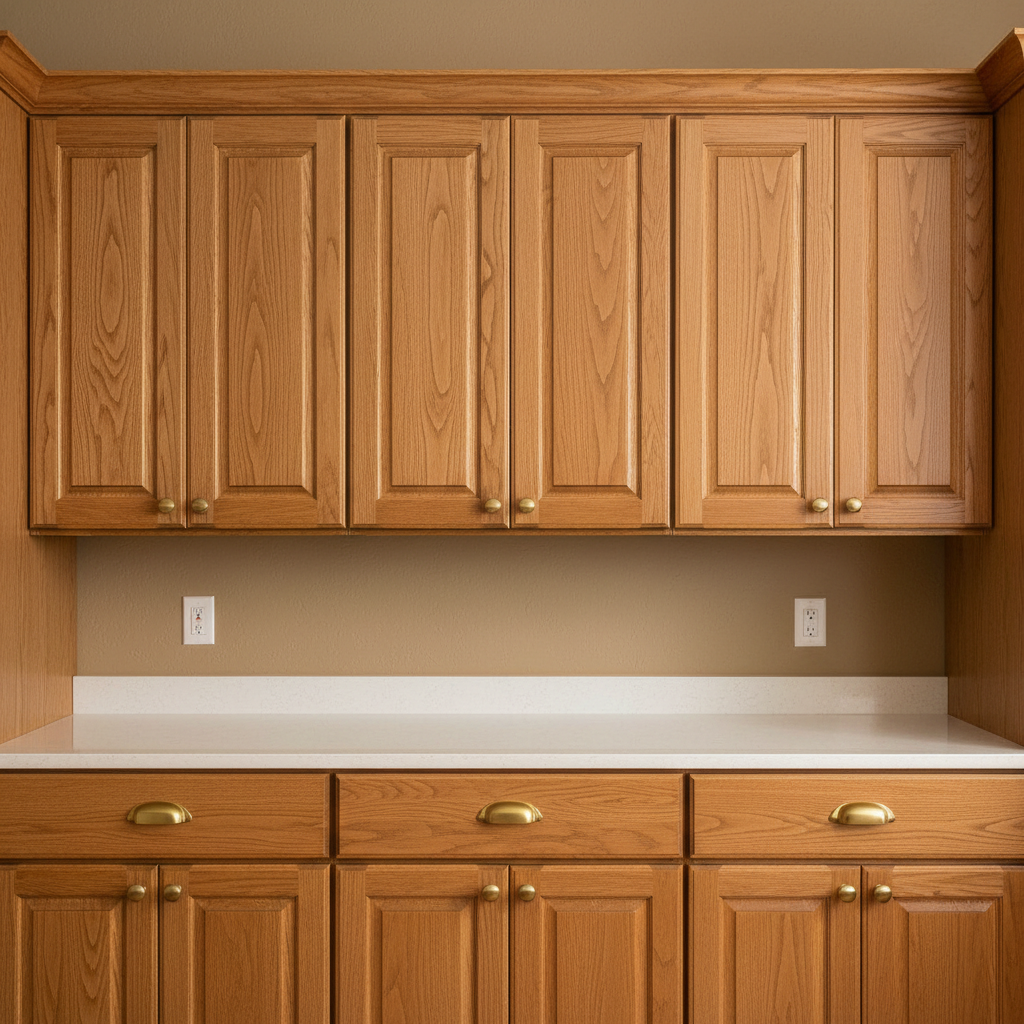 Custom built-in kitchen cabinetry with oak finish
