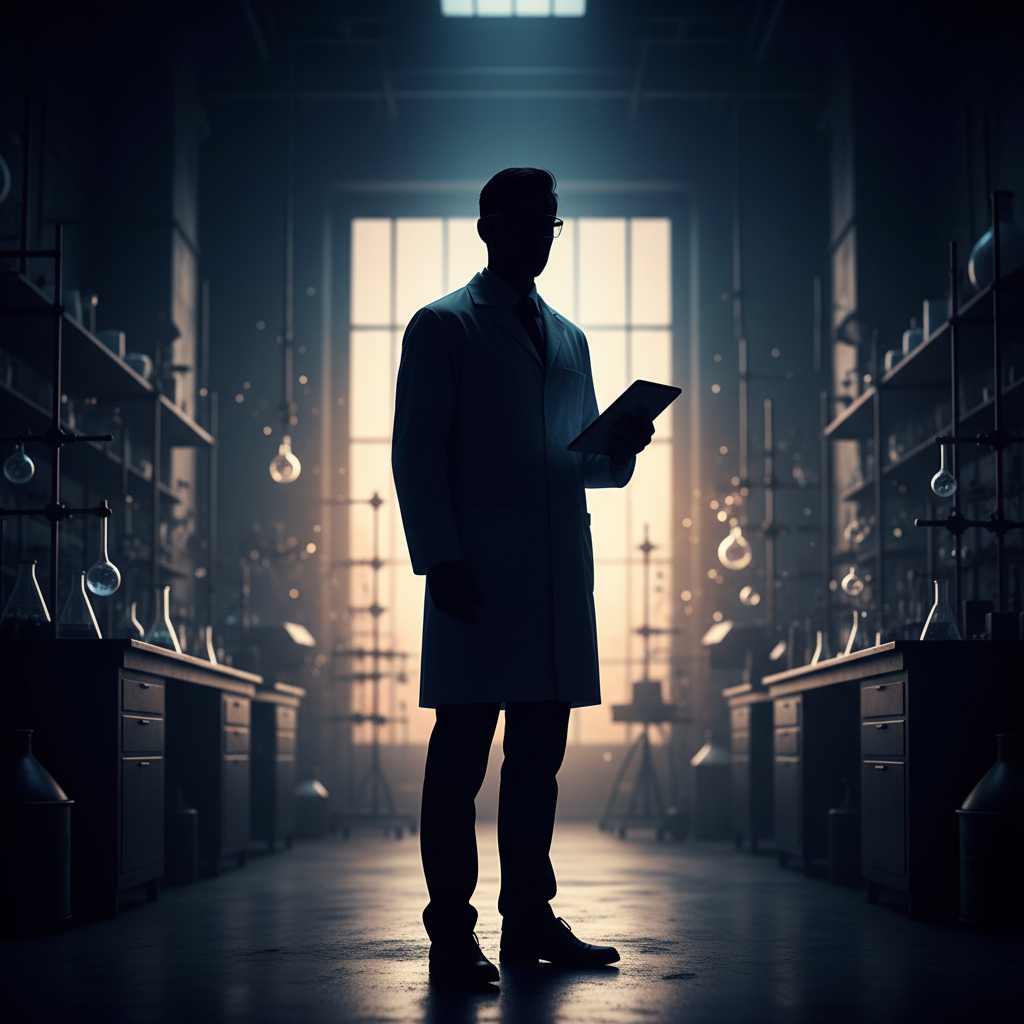 Silhouetted researcher figure, identity withheld — next issue subject