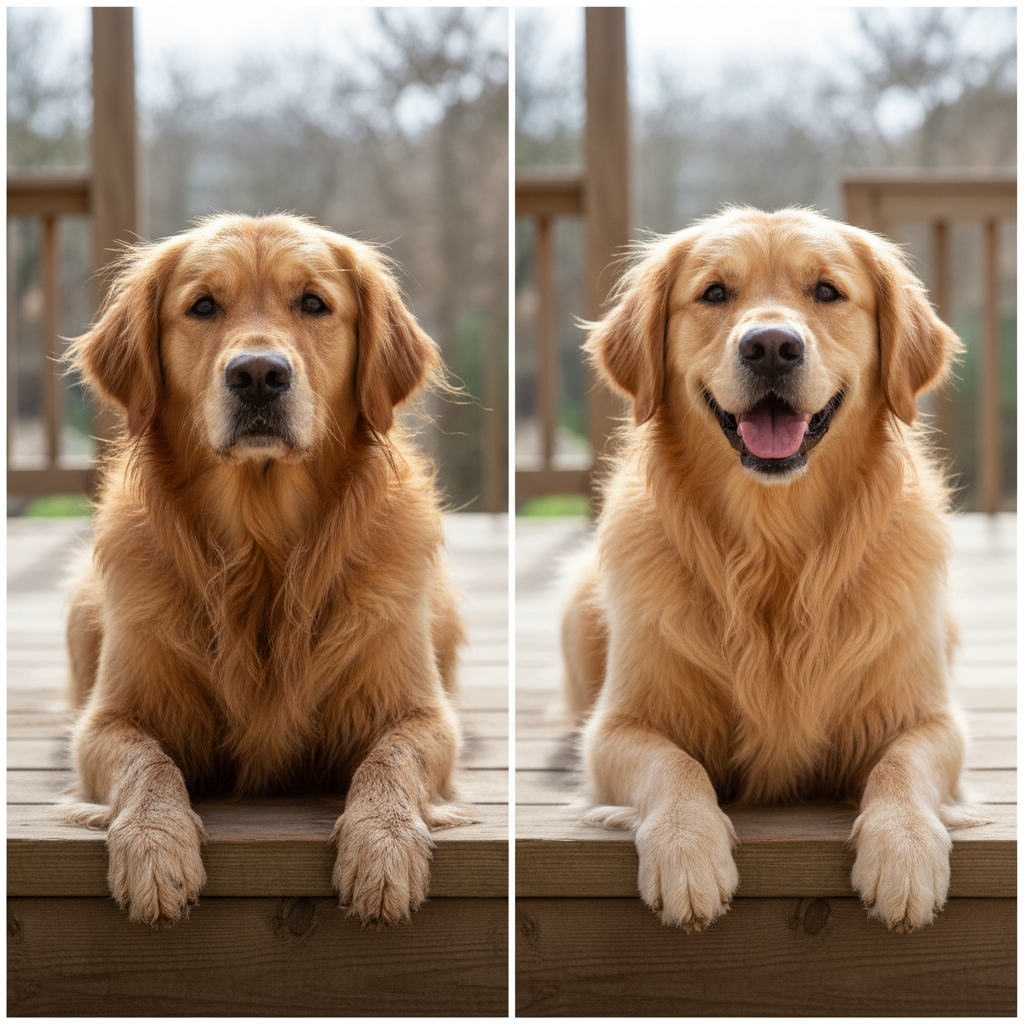 Before and after golden retriever grooming transformation post