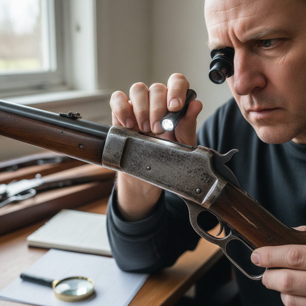 Firearms expert conducting a professional appraisal and valuation