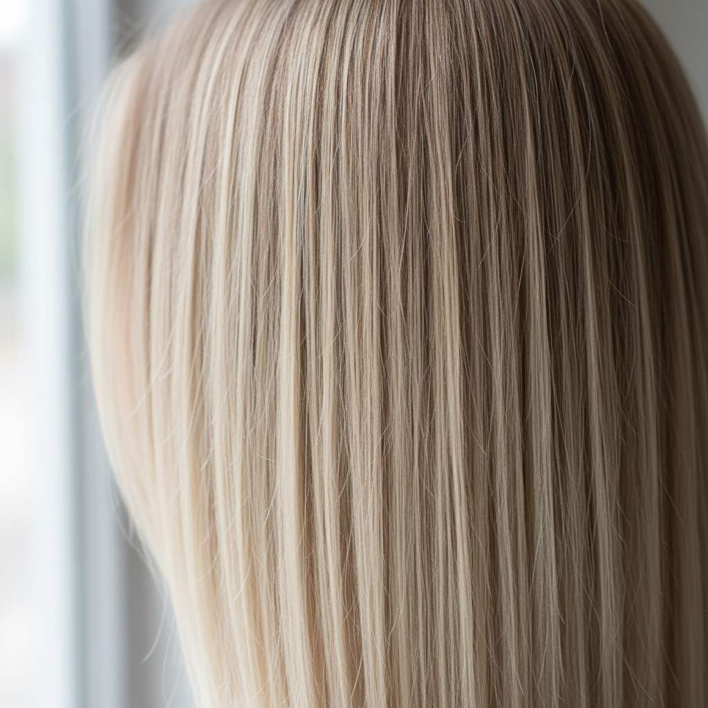 Blond vlasy s balayage technikou, přirozené světlé přechody, teplé tóny