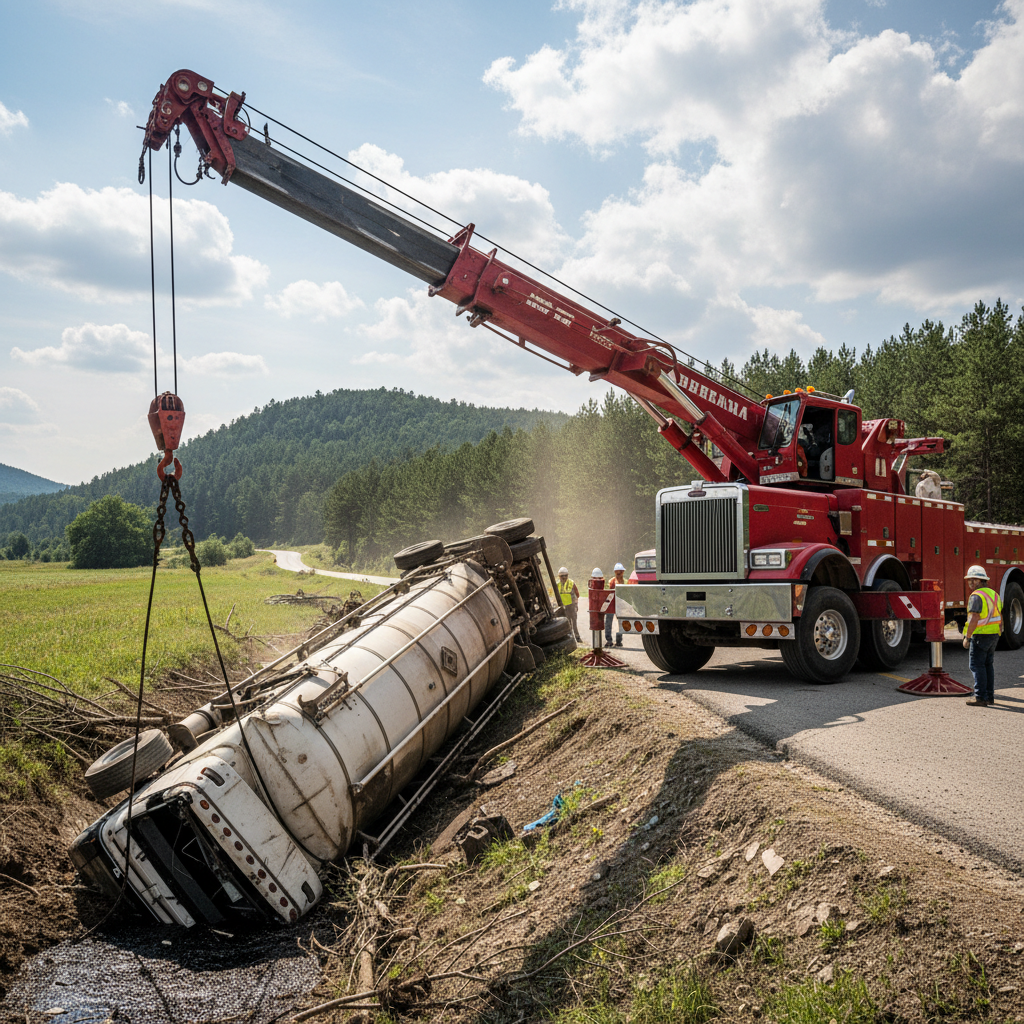 Campbell's Towing heavy wrecker recovering a vehicle on Prince Edward Island