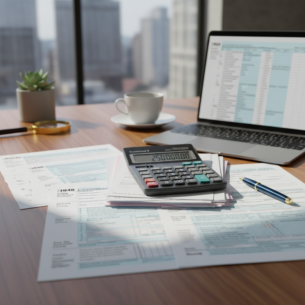 Tax optimization strategies with calculator and financial forms