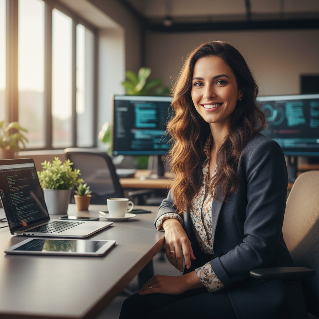 Priya Nair, remote worker in Seattle Washington, smiling woman with dark hair in professional setting