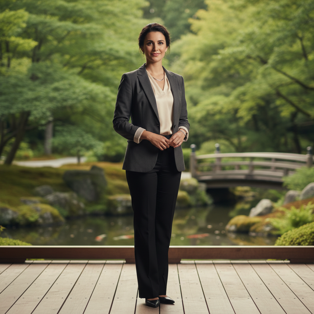 Priya Venkataraman, retreat director with calm confident expression