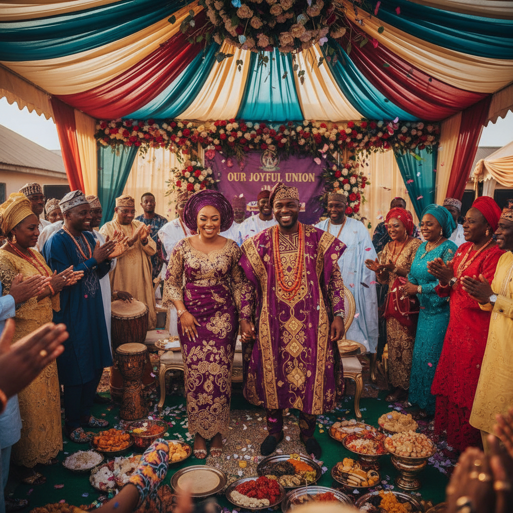 Nigerian cultural festival with colorful traditional attire