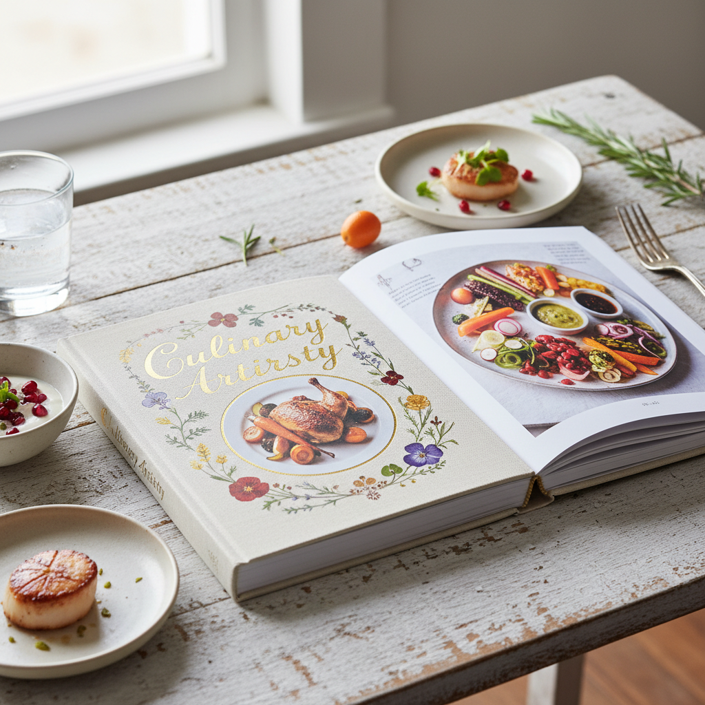 Beautiful food photography showing professionally styled recipe ingredients with warm natural lighting on dark surface