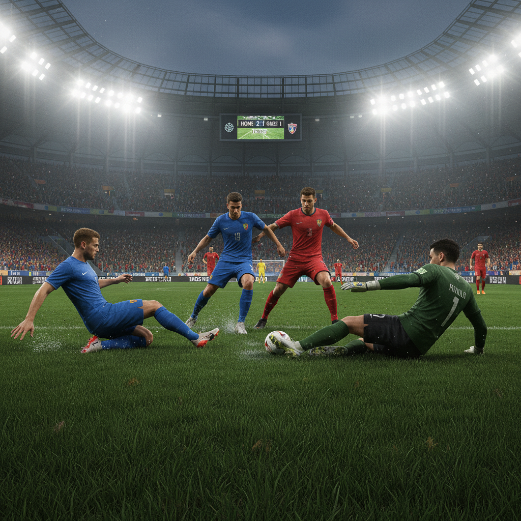 AFCON 2024 final match with African footballers and colorful crowd