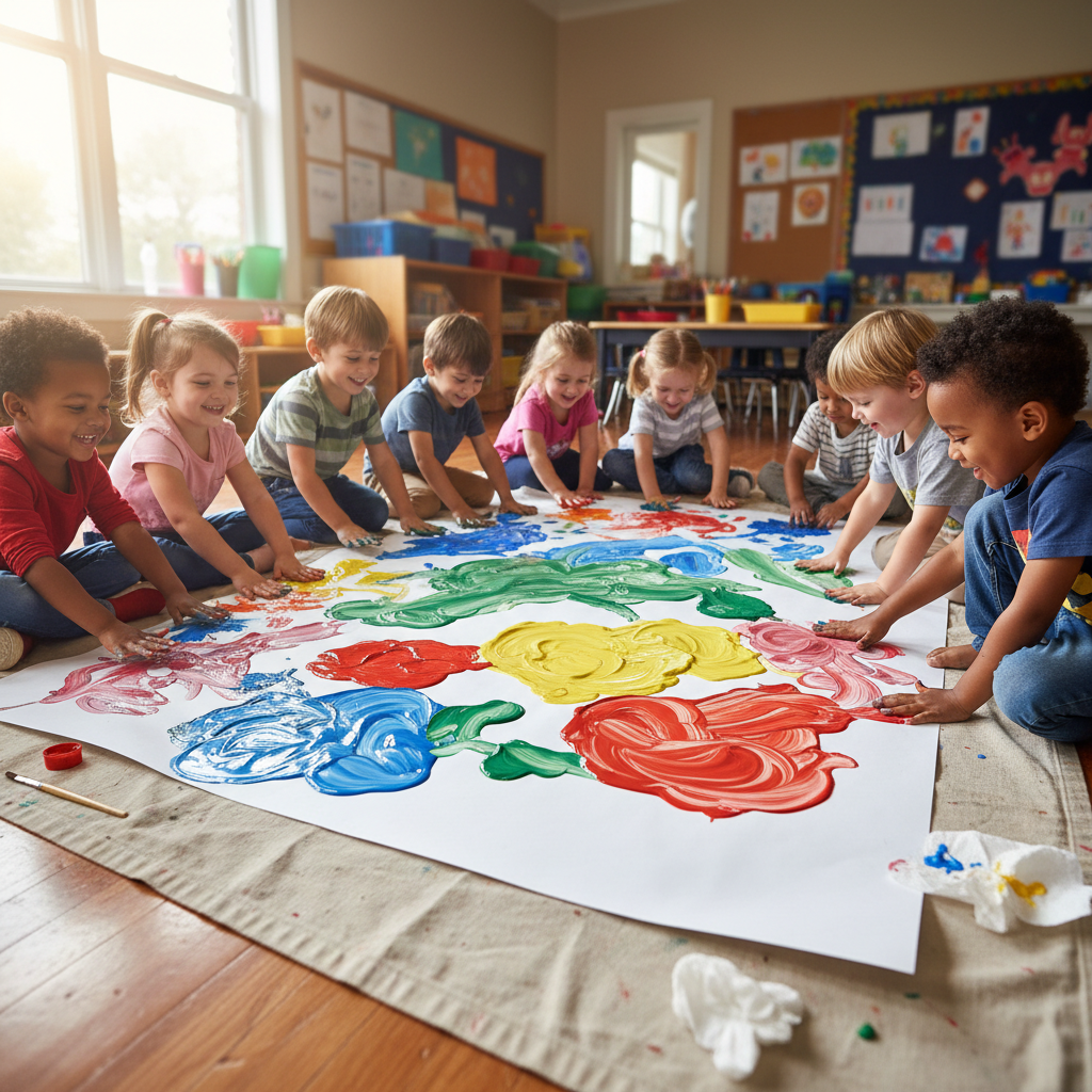 Children doing art project with finger paints