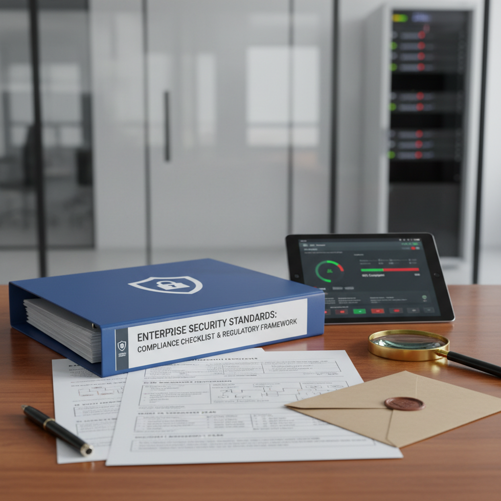 Compliance and certification documentation with security audit checklist and compliance framework diagrams