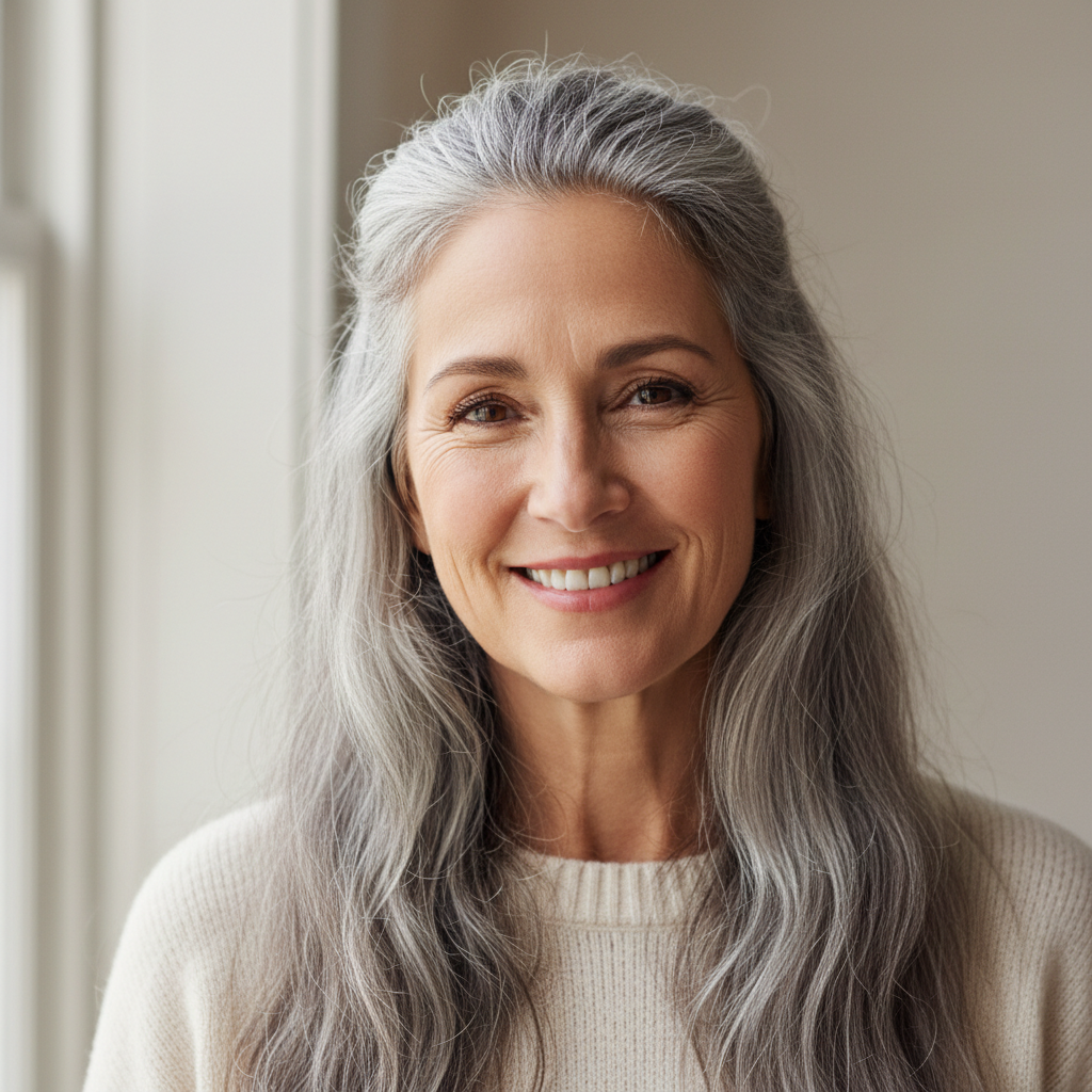 Portrait of woman with confident smile in natural daylight