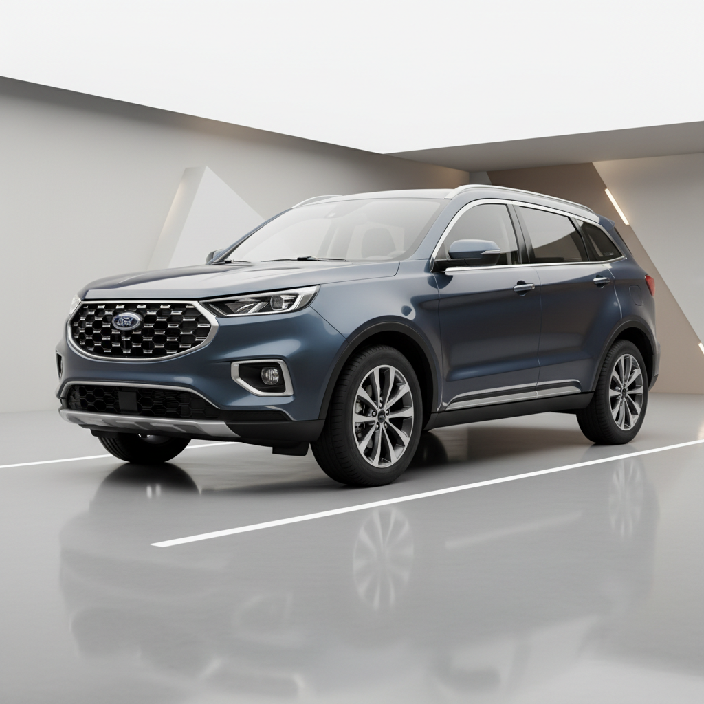 Blue Ford Territory crossover SUV in a modern urban setting