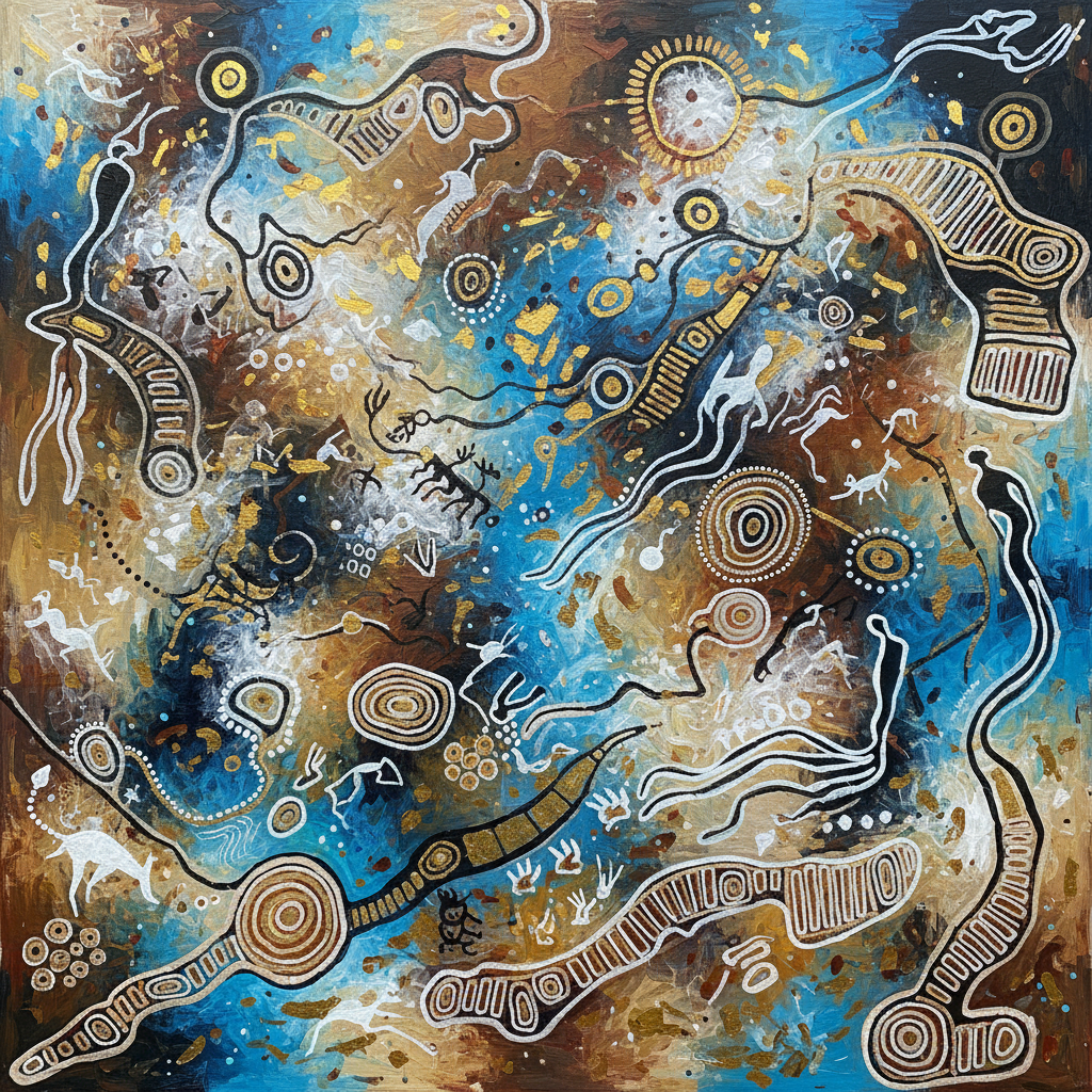 Abstract acrylic with dreamtime motifs
