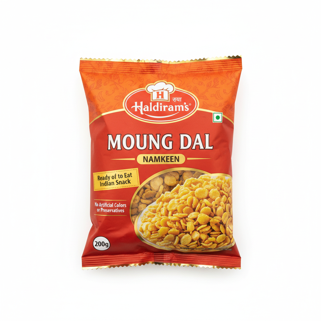 Roasted moong dal namkeen in a small bowl, yellow lentil snack