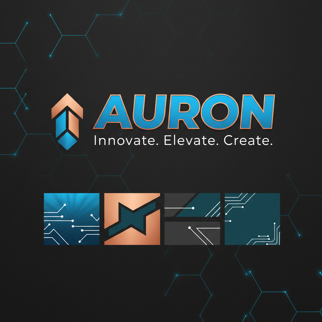 Brand identity design with bold logotype, color system and graphic elements on dark background