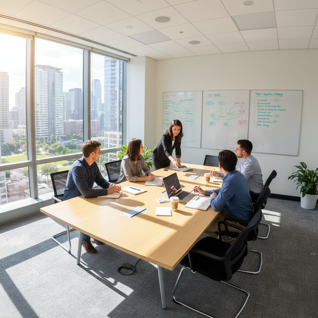 HR team conducting an employee engagement session in a bright collaborative workspace