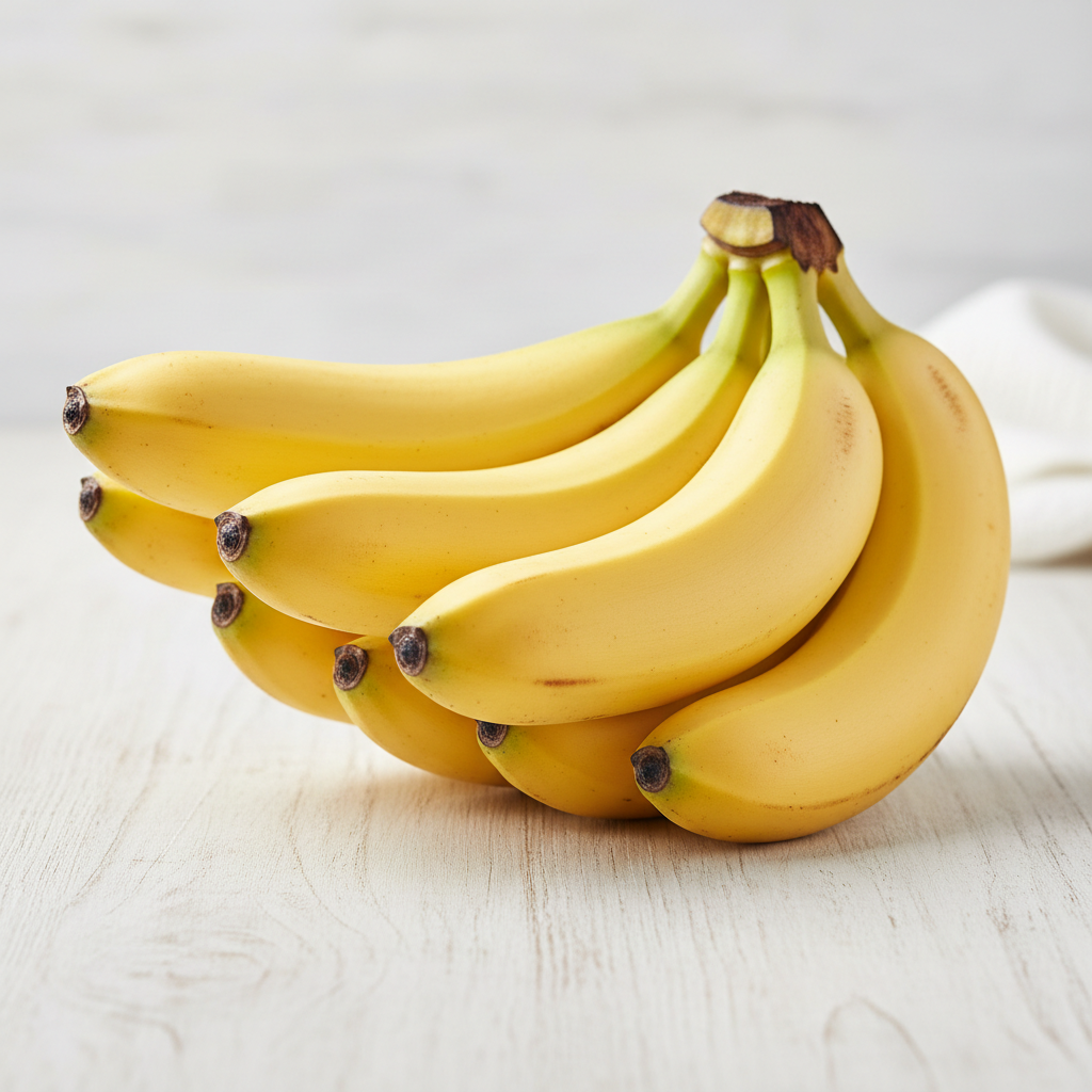 Ripe bananas on wooden surface showing golden yellow color and natural texture