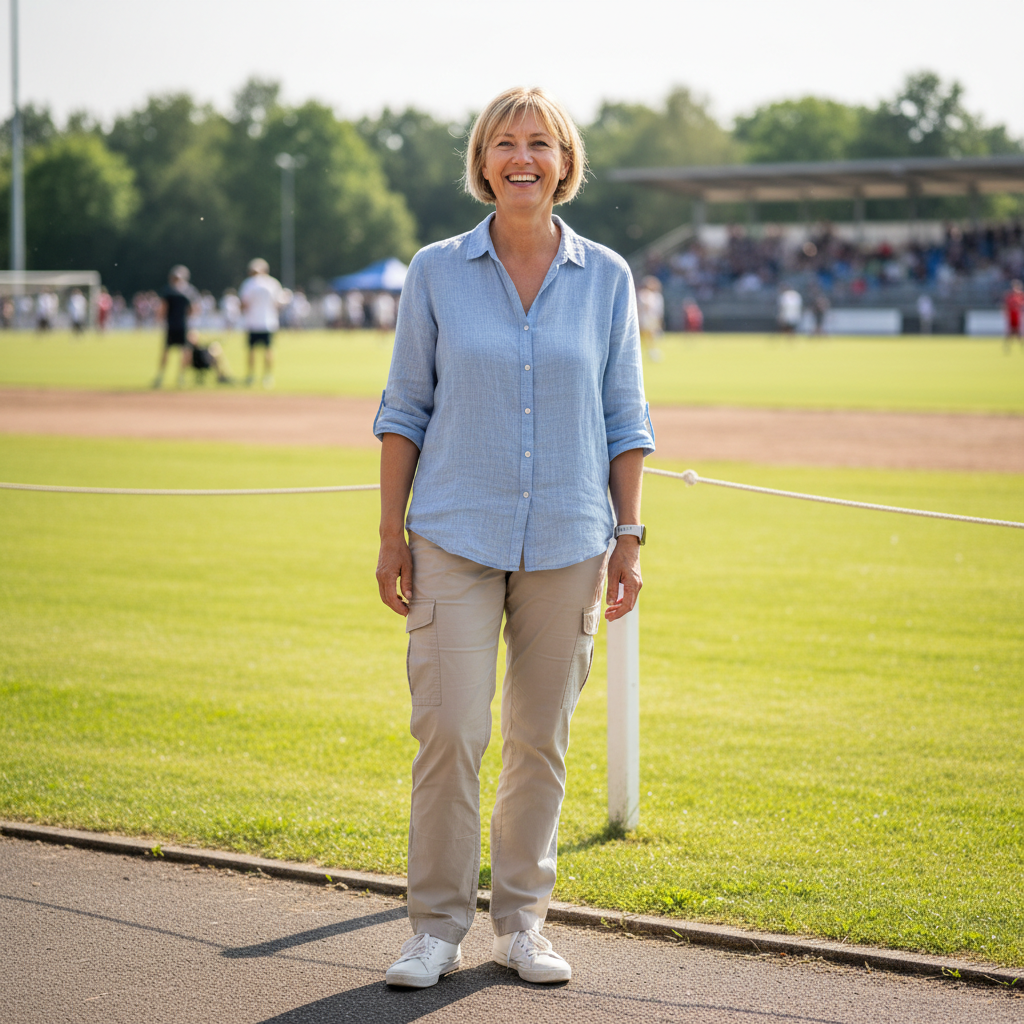 Parent Diane Kowalski smiling at tournament sideline