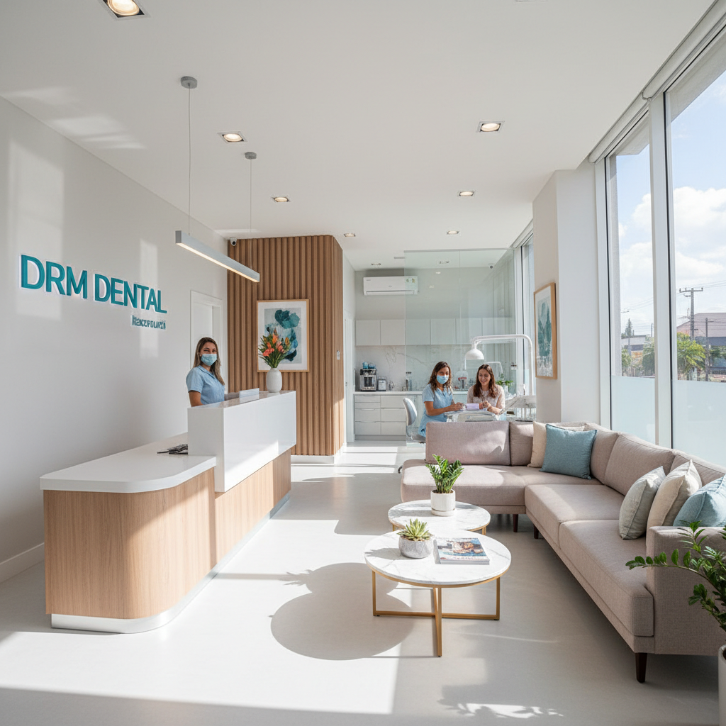 Welcoming dental clinic reception area with clean modern design and comfortable seating in Harare