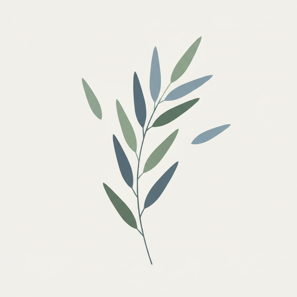 Minimal eucalyptus branch botanical print in sage and dusty blue on off-white