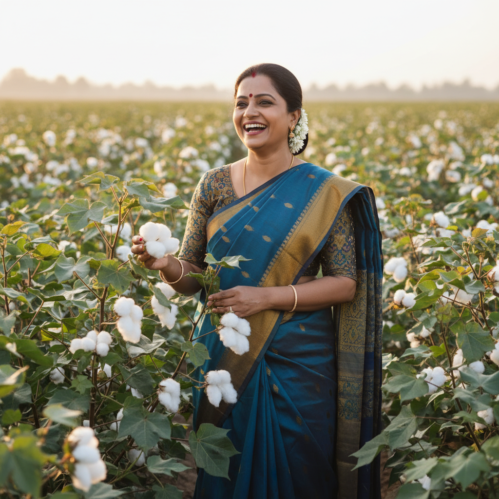 Indian farmer in traditional attire working in organic agricultural field with healthy crops