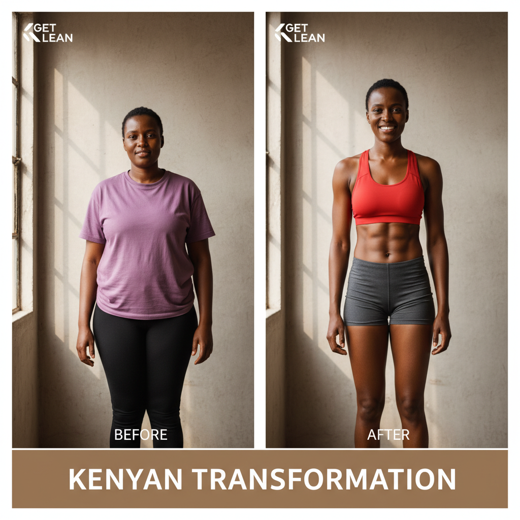 Before and after weight loss transformation results from Kenyan Get Lean customers