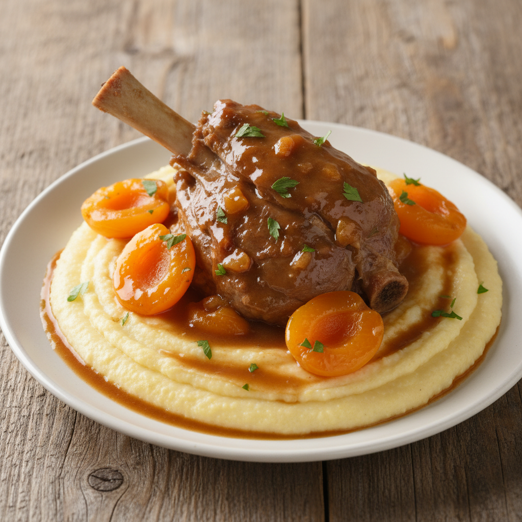 Rich slow-braised lamb ragu over creamy polenta with wilted spinach