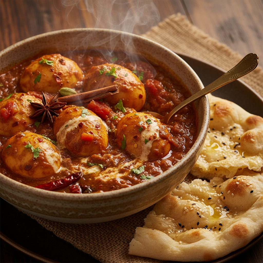 Egg masala with boiled eggs in spiced onion tomato gravy