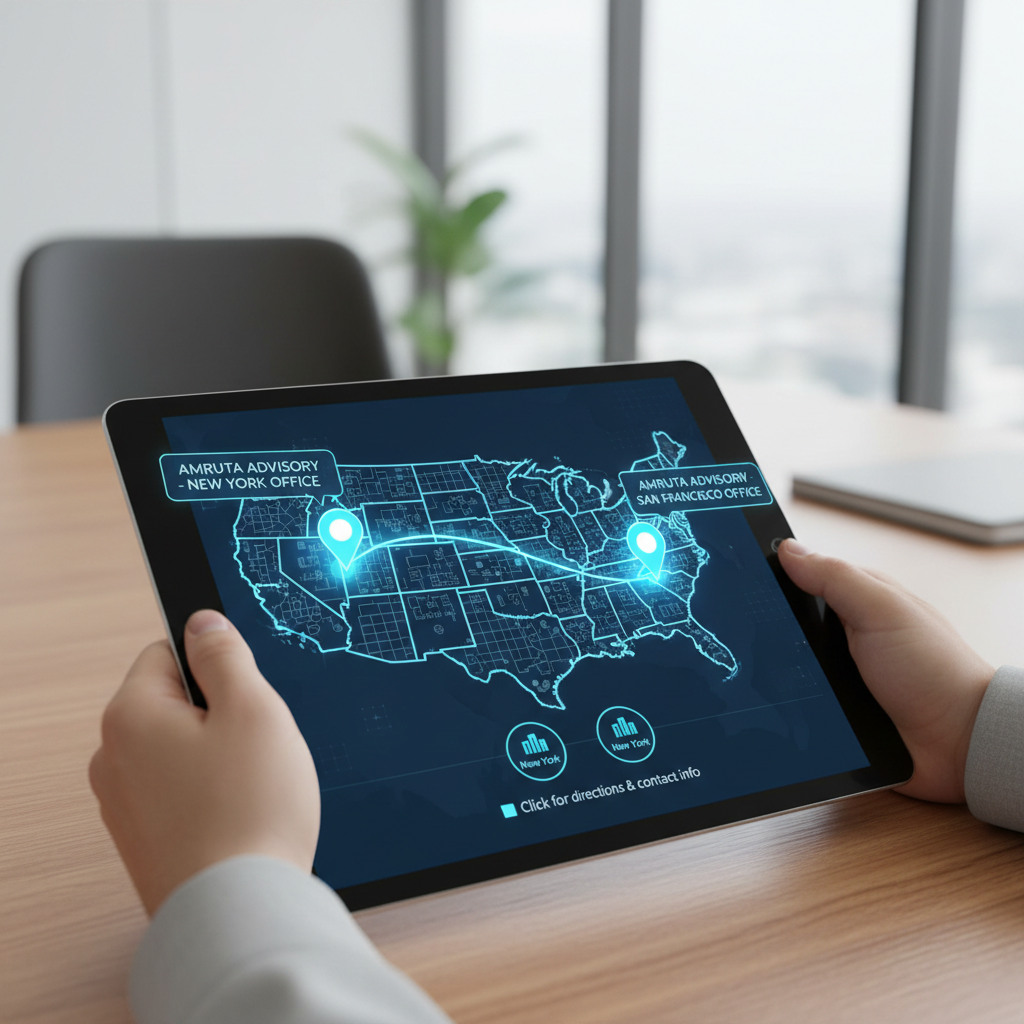 Interactive map showing Amruta Advisory office locations in 552 5th floor, i'thumb heights sec62 Noida
