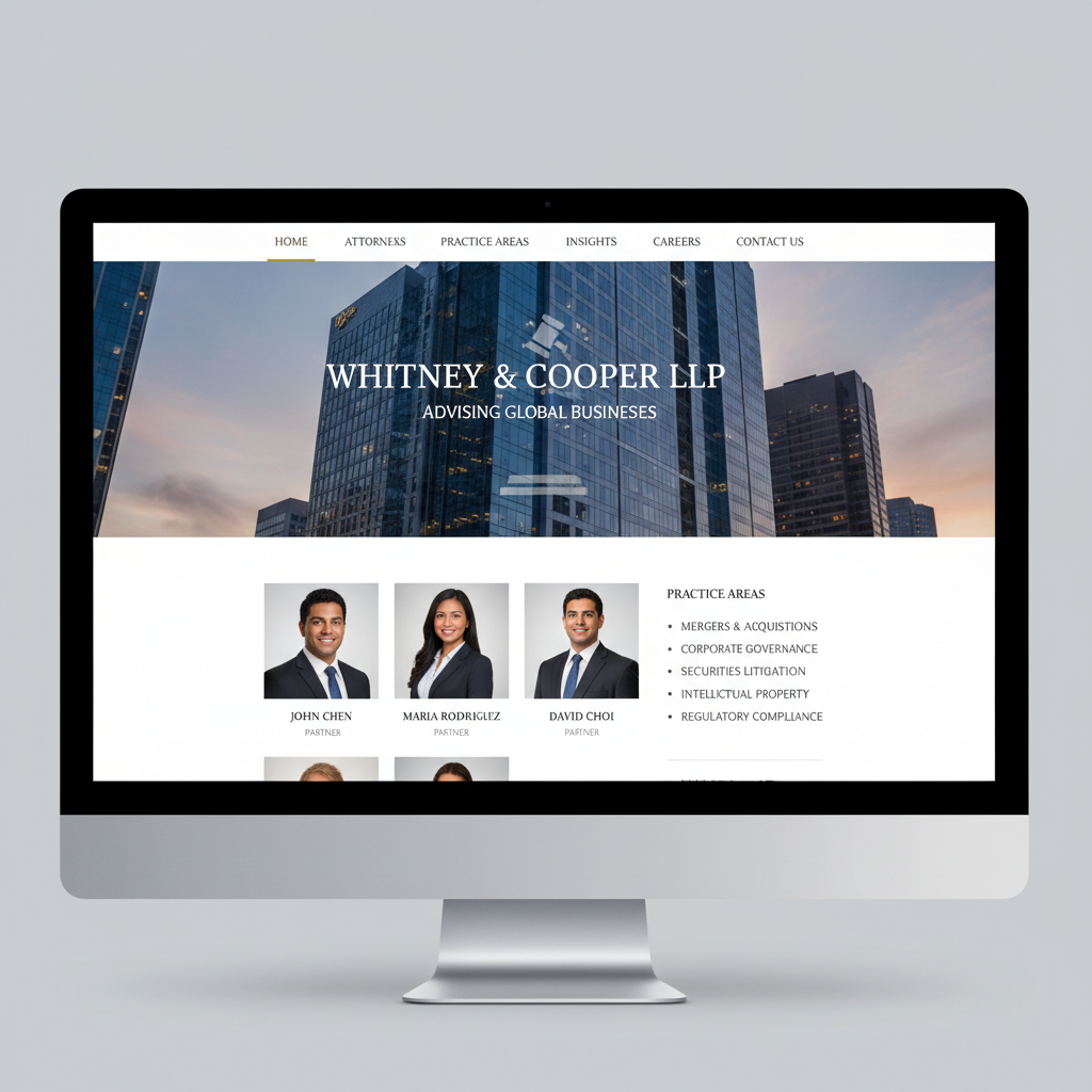 Professional law firm website with attorney profiles, practice areas, and consultation booking