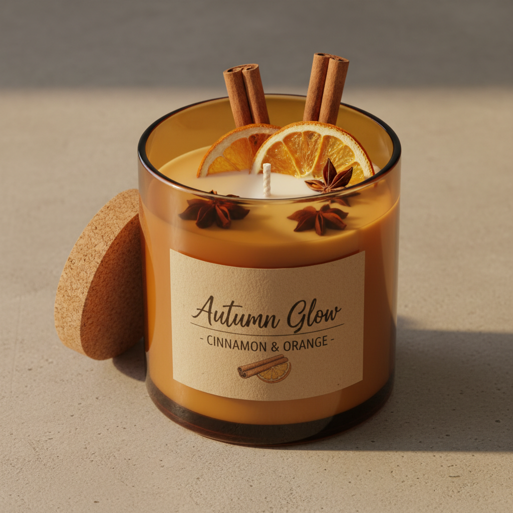 Amber soy candle with dried orange slices and cinnamon
