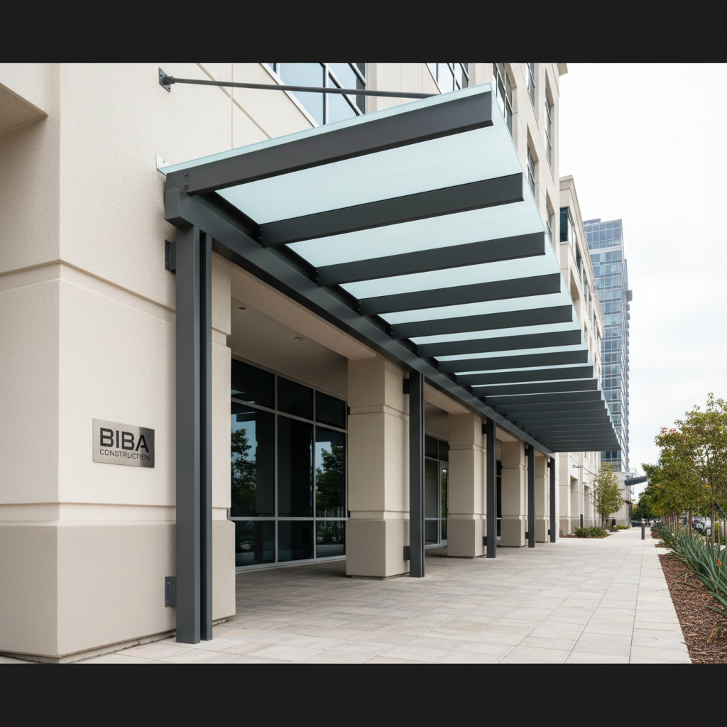 Awning installation by Biba Construction, fitted outdoor canopy on building exterior, clean professional install