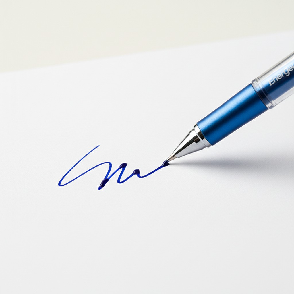 Gel pen with smooth writing tip on paper