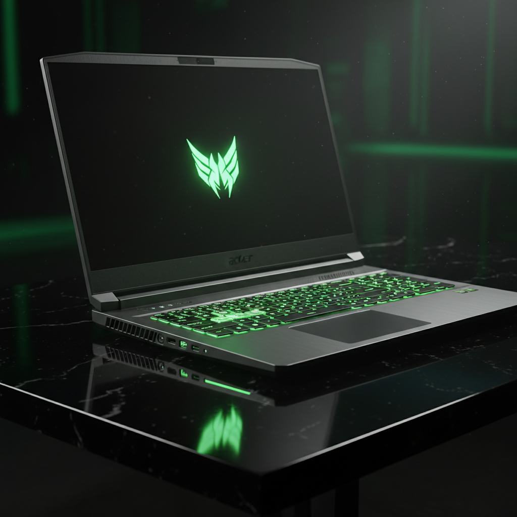 Acer Aspire 7 black gaming laptop open on desk, performance laptop