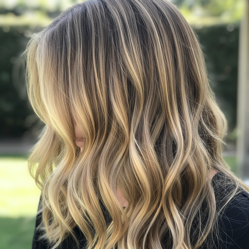 Lived-in balayage with warm dimensional color and natural movement