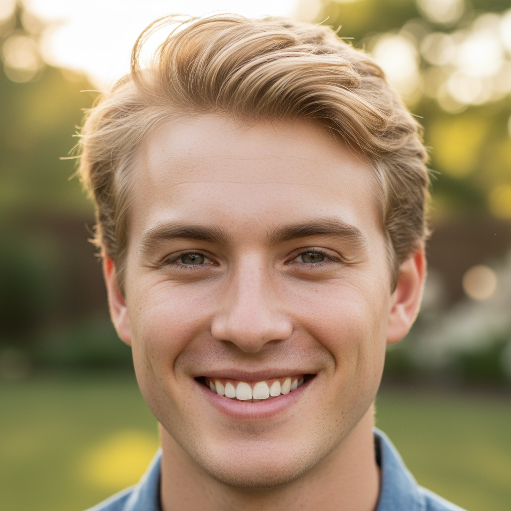 Actor headshot — man with natural smile, warm studio lighting