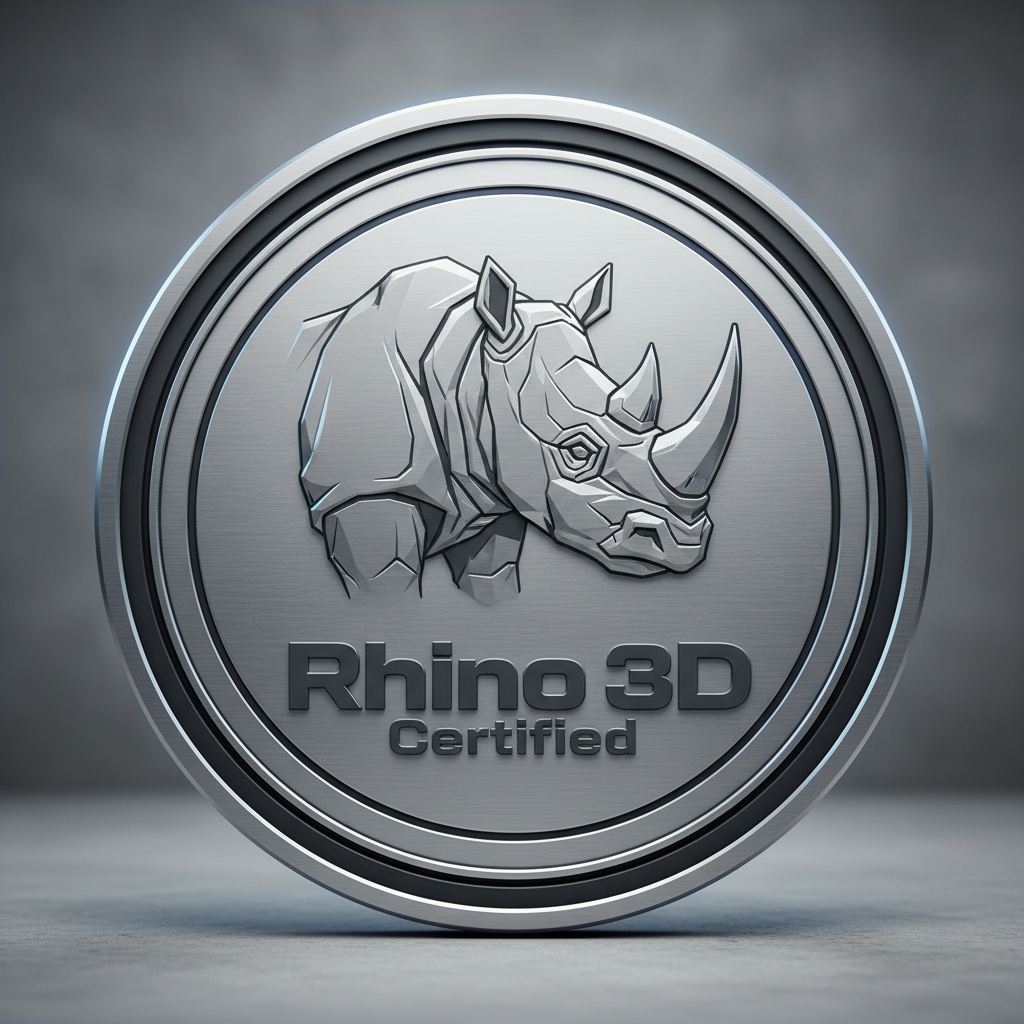 Rhino 3D certification badge with gray rhinoceros icon