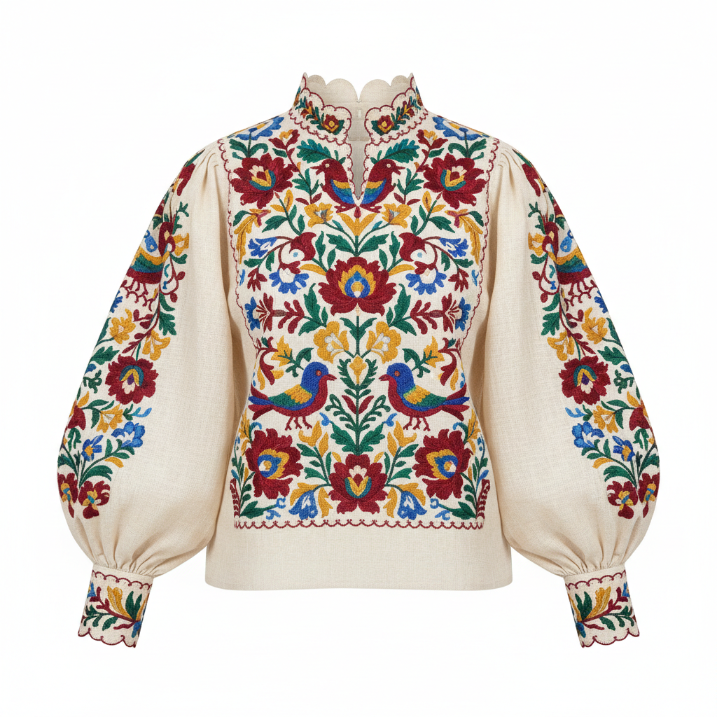 Vintage embroidered blouse with puffed sleeves