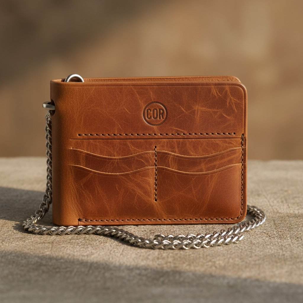 CHAIN WALLET — Black Leather streetwear accessories, dark background