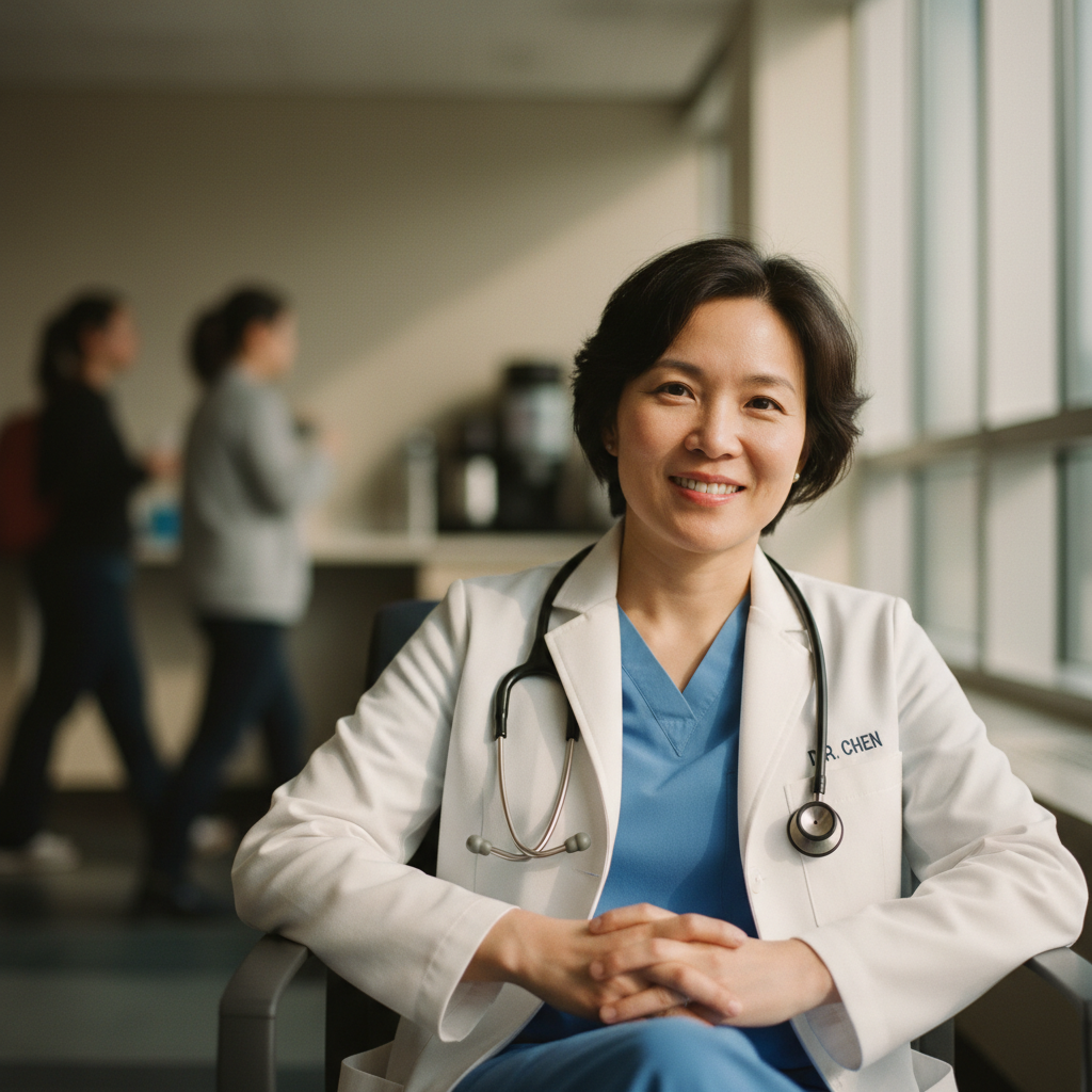 Emergency medicine physician candid photo during downtime