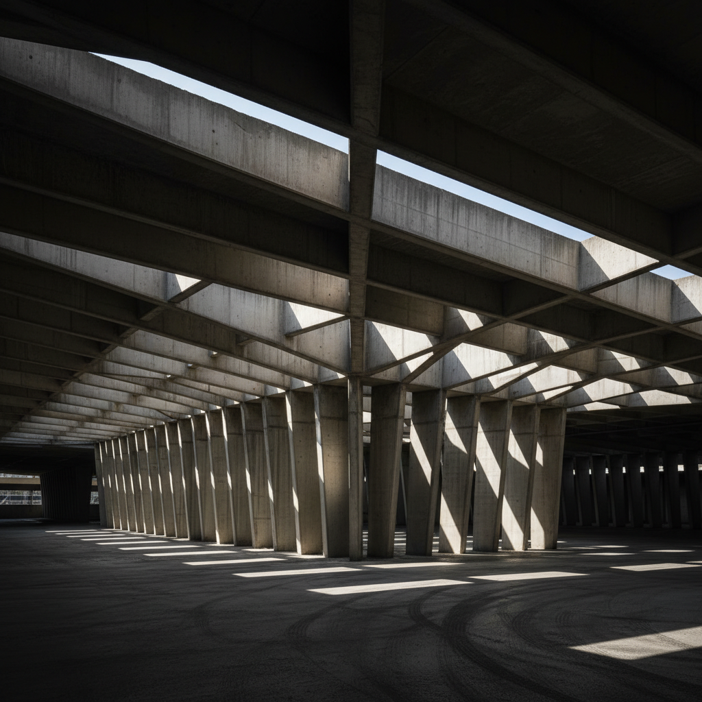 Parking structure geometric concrete ribs with shadow play