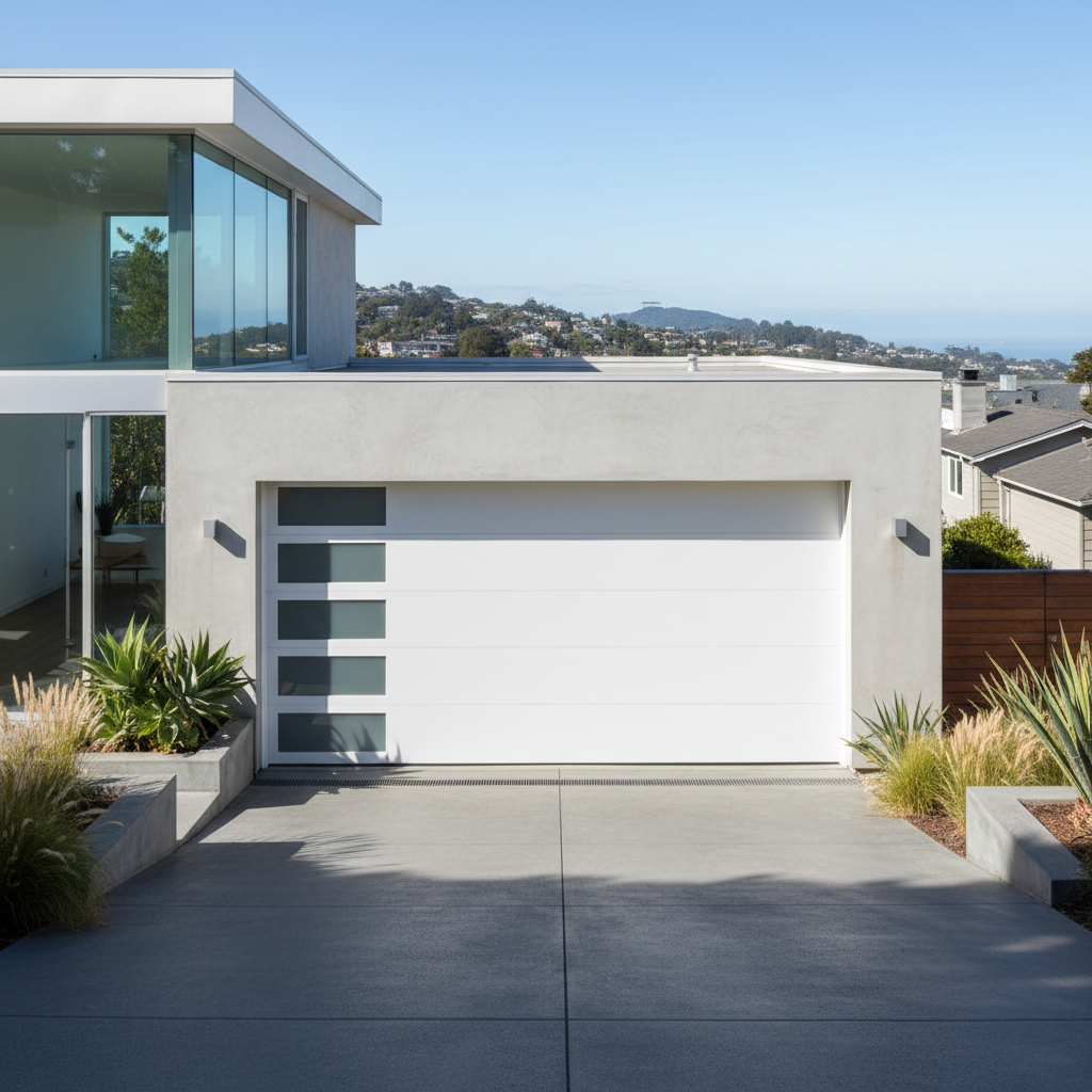 Clean white modern garage door on a San Francisco home ready for real estate listing photos